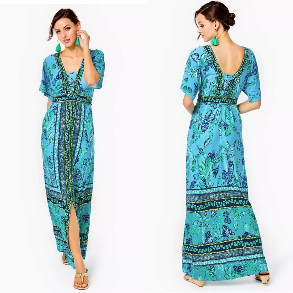 Lilly Pulitzer NWT Ilia Maxi Dress Seabreeze Plant One On You Size 12